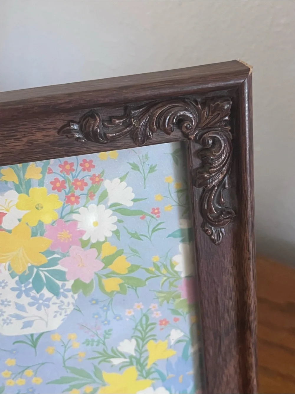 Decorative Carved Wood Photo Frame in Dark Brown